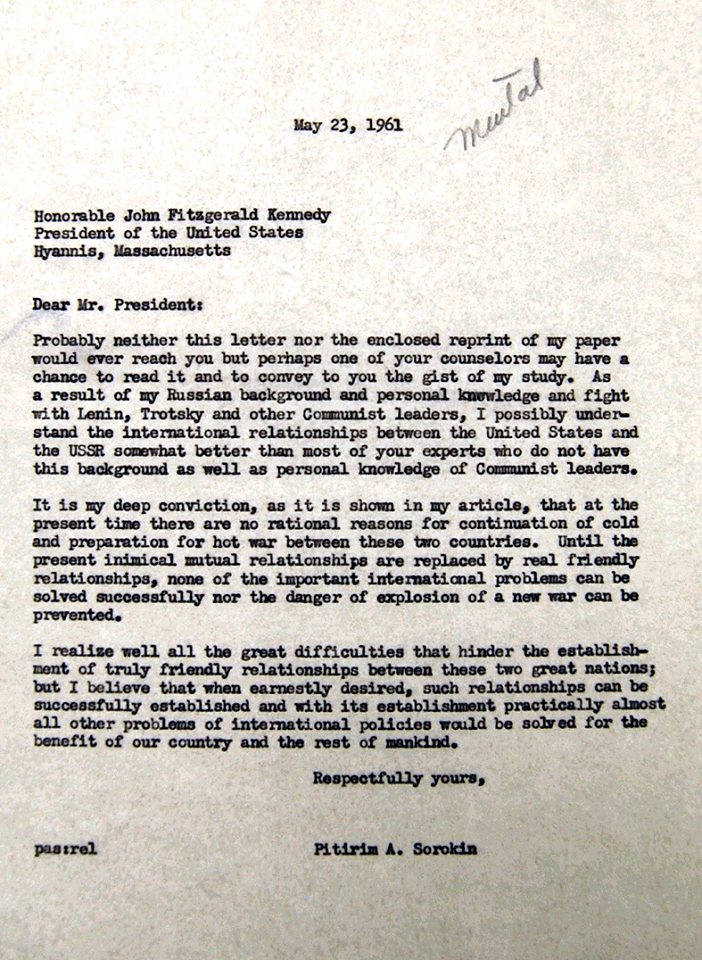 Sorokin letter to JFK 5-23-1961